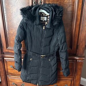 Laundry By Shelli Segal Black Fur-Trimmed Puffer Jacket
